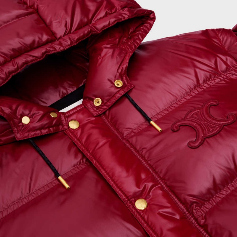 Celine Cropped Triomphe down in lightweight Nylon Jackets Light Burgundy | CL-592682