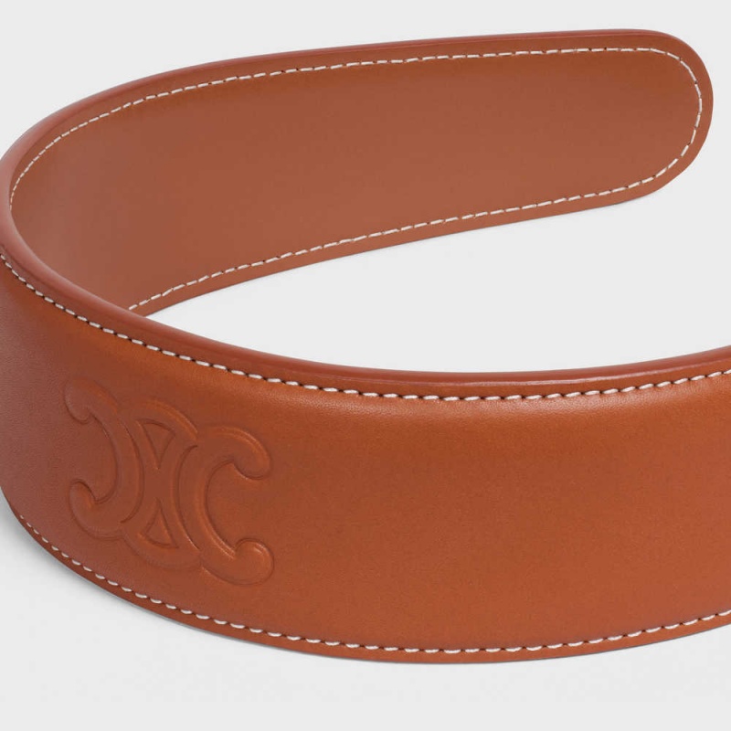 Celine Cuir Triomphe Headband in Calfskin Leather Hair Accessories Tan | CL-592332