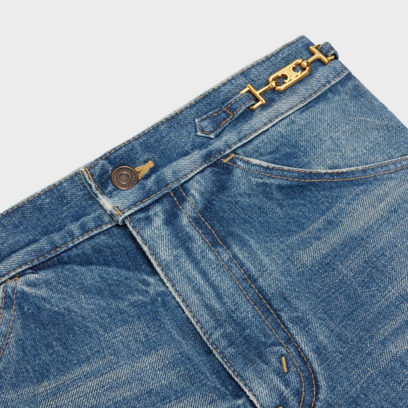 Celine DYLAN FLARED JEANS WITH SIGNATURE IN UNION WASH DENIM Pants UNION WASH | CL-592717