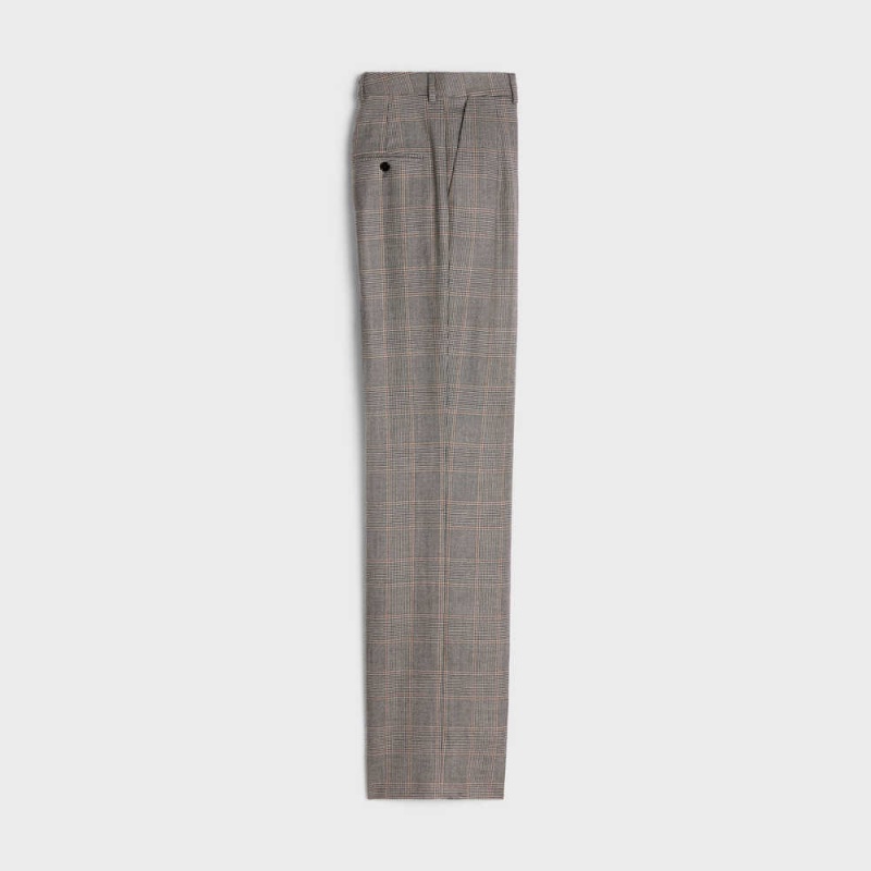 Celine Double-pleated Tixie in checked flannel Pants Noir/Vanille/Chataigne | CL-592736