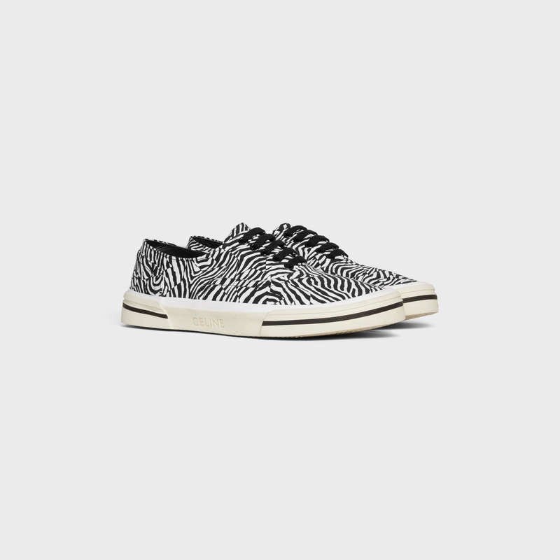 Celine ELLIOT LOW LACE UP in ZEBRA PRINTED CANVAS Sneakers Black / white | CL-591913