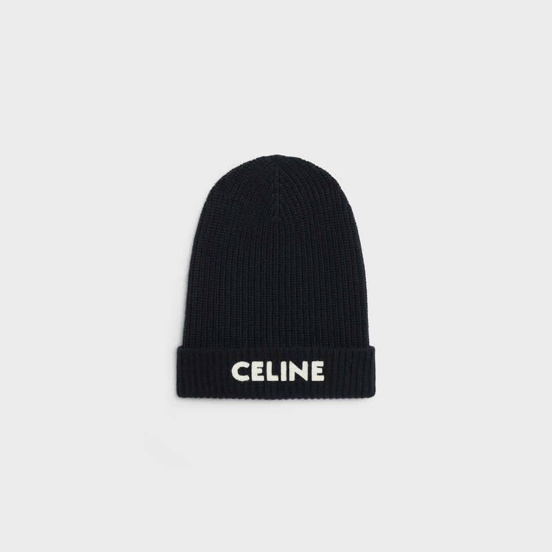 Celine EMBROIDERED KNIT WOOL BEANIE Hat Black | CL-591714