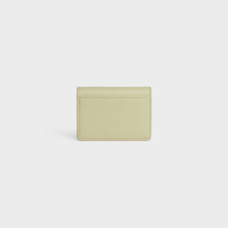 Celine FLAP TRIOMPHE Shiny calfskin Card Holders ALMOND GREEN | CL-592948