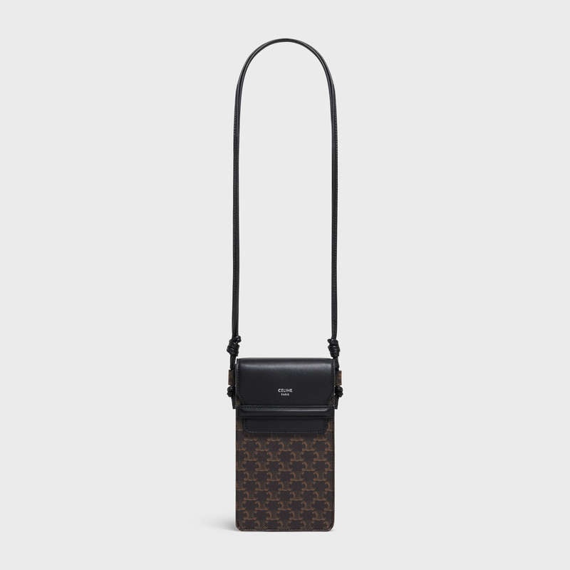 Celine FLAP in Triomphe Canvas and Lambskin Pouch Black | CL-591781