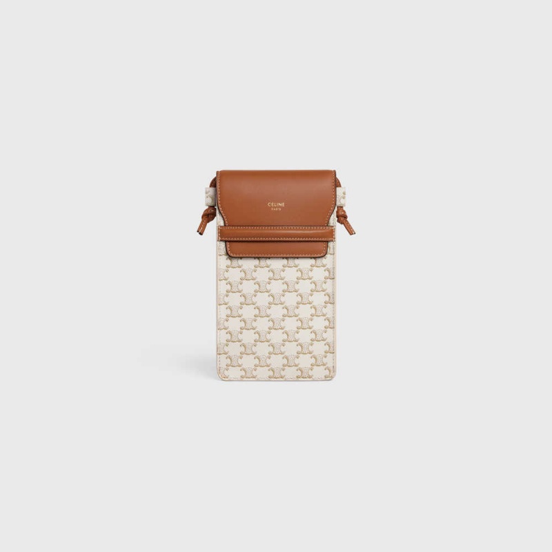 Celine FLAP in Triomphe Canvas and Pouch White/Tan | CL-592891