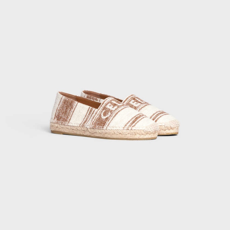 Celine FLAT ESPADRILLE with celine SIGNATURE in CANVAS Loafers Beige/Brown | CL-592539