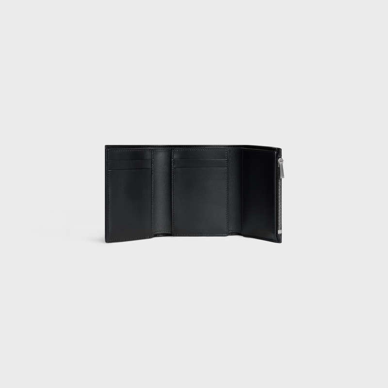 Celine Fine Strap in Grained Calfskin Wallets Black | CL-591793