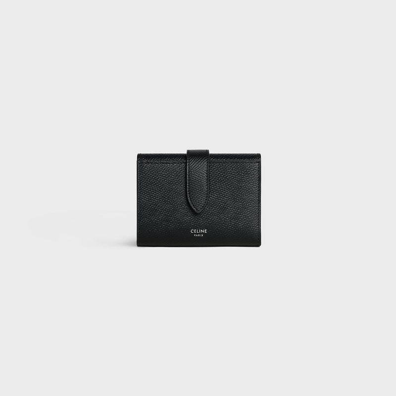 Celine Fine Strap in Grained Calfskin Wallets Black | CL-591793