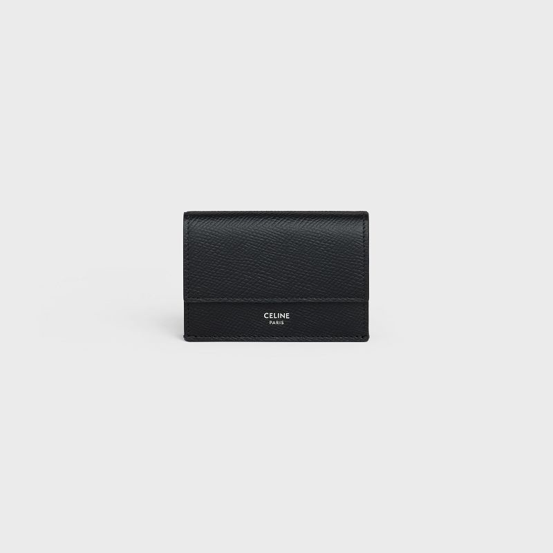 Celine Folded Compact in Grained Calfskin Wallets Black | CL-591796