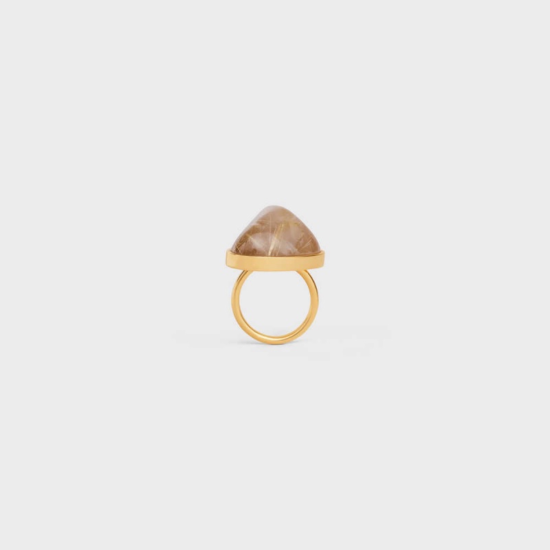 Celine Folk in Brass with Gold Finish and Rutilated Quartz Rings Gold / Quartz Rutile | CL-592191