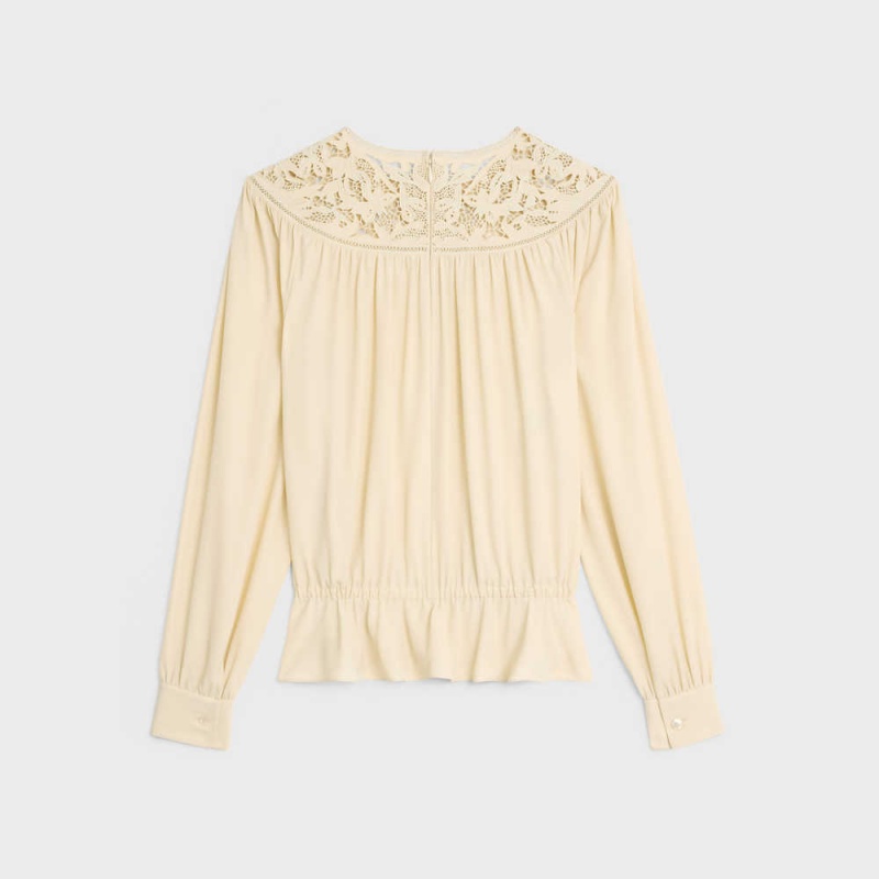 Celine Guipure blouse in silk crepe and acetate Shirts Vanilla | CL-592830