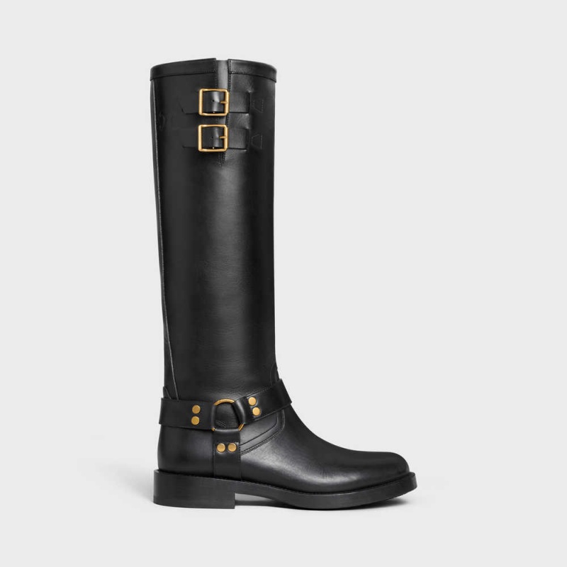 Celine HIGH BIKER in CALFSKIN - VEGETAL TANNING Boots Black | CL-592499