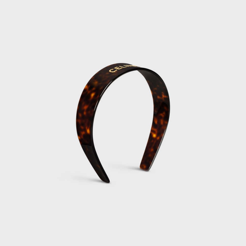 Celine Headband in Dark Havana Acetate and Brass with Gold finish Hair Accessories Dark Havana / Gold | CL-592336