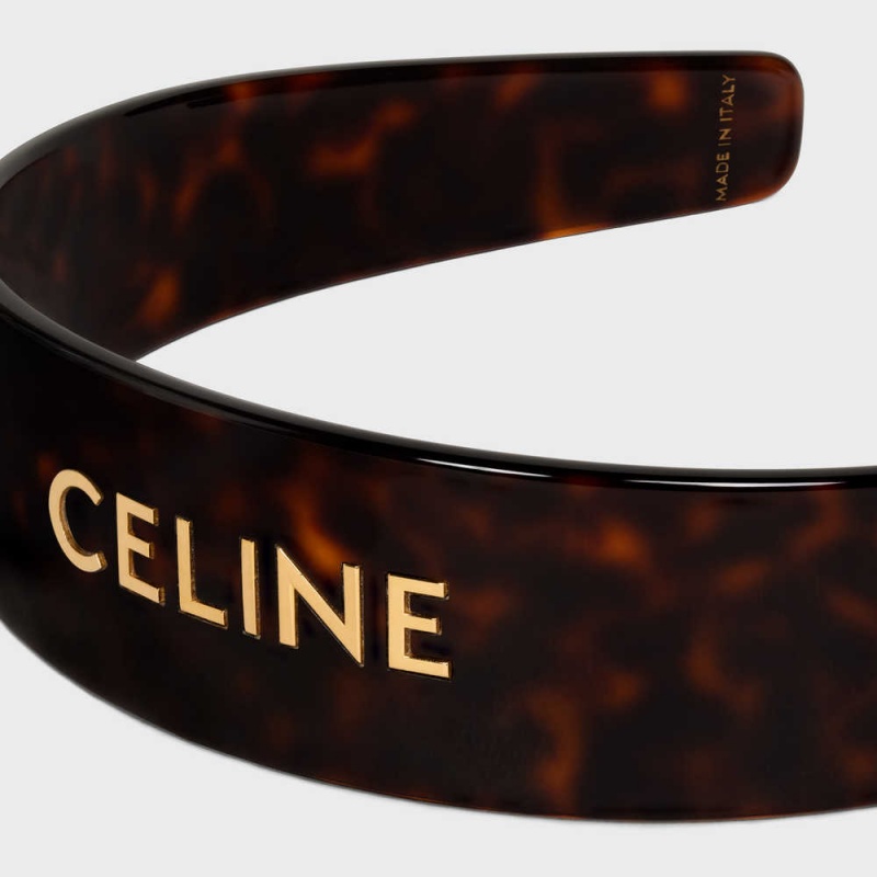 Celine Headband in Dark Havana Acetate and Brass with Gold finish Hair Accessories Dark Havana / Gold | CL-592336