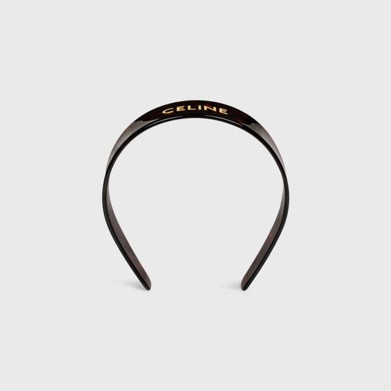 Celine Headband in Dark Havana Acetate and Brass with Gold finish Hair Accessories Dark Havana / Gold | CL-592336