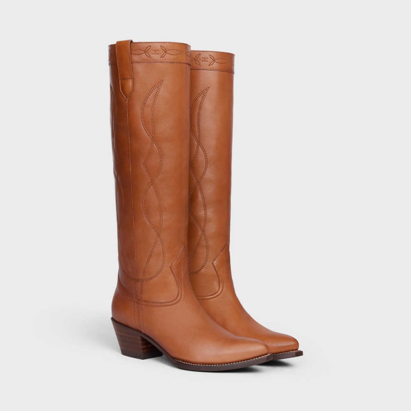 Celine High Western in Calfskin Boots Honey | CL-592514