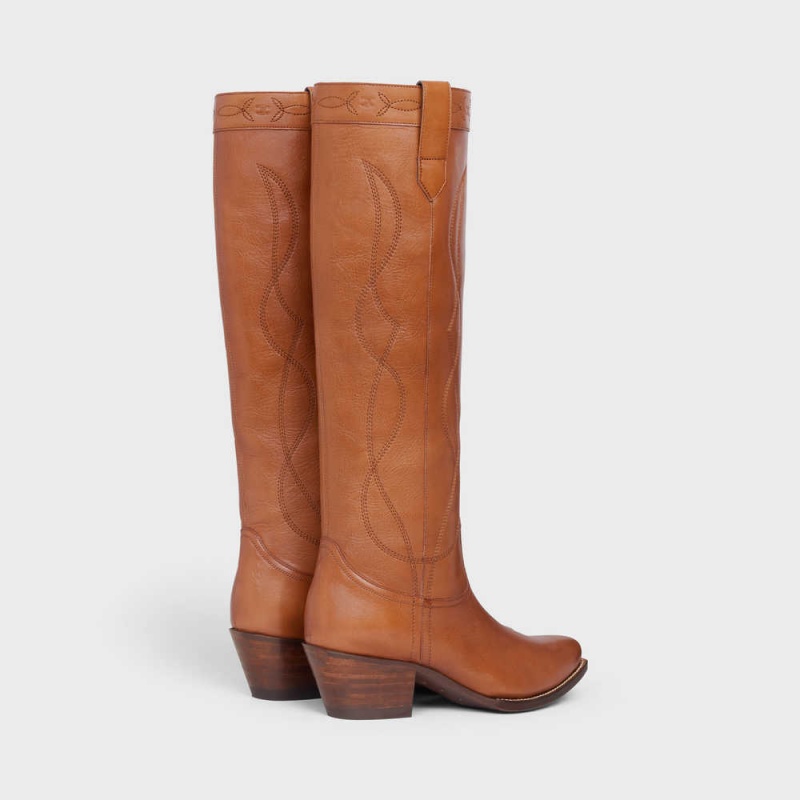 Celine High Western in Calfskin Boots Honey | CL-592514