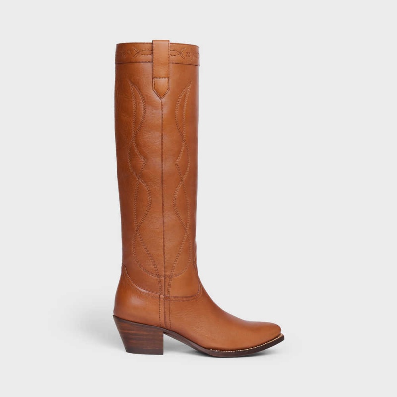 Celine High Western in Calfskin Boots Honey | CL-592514