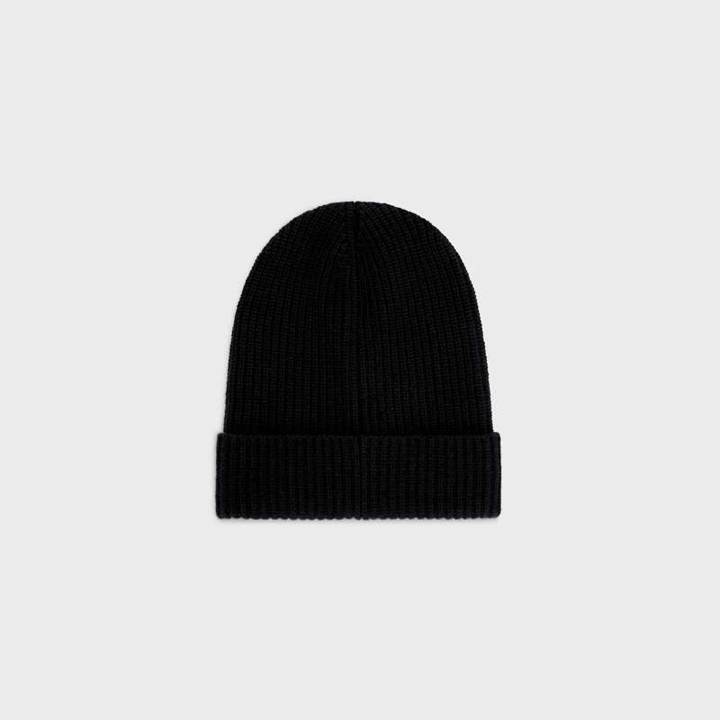 Celine INITIAL BEANIE in ribbed wool Hat Black | CL-591713