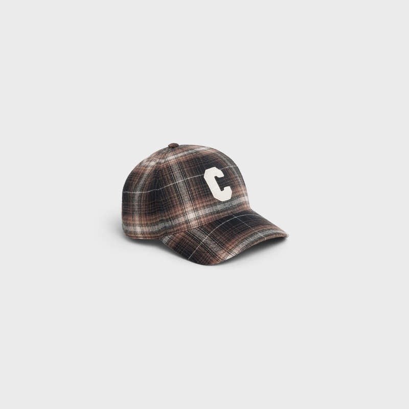 Celine Initial in checked cotton Cap Brown | CL-591699