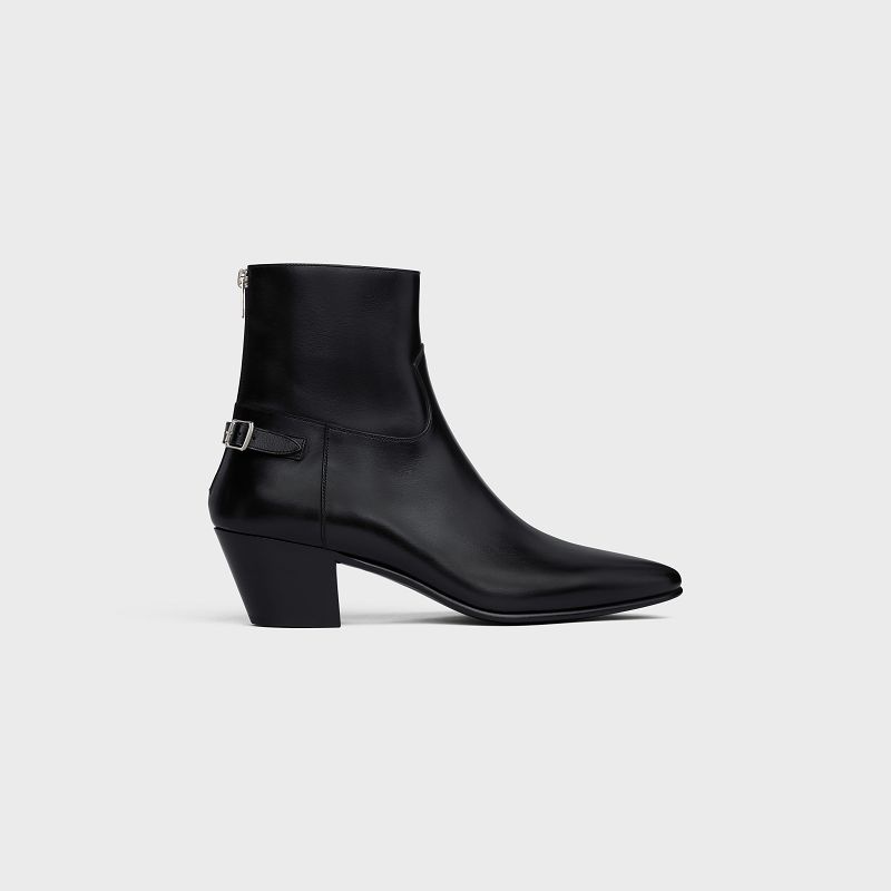 Celine JACNO BACK BUCKLE ZIPPED in Shiny calfskin Boots Black | CL-591867