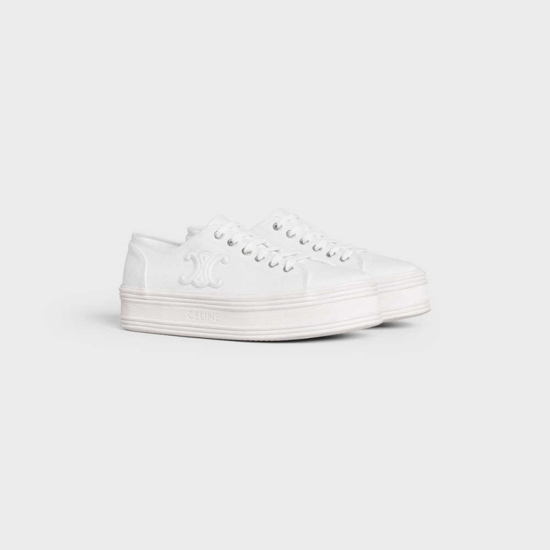 Celine JANE LOW LACE-UP in CANVAS AND CALFSKIN Sneakers Optic White | CL-592552