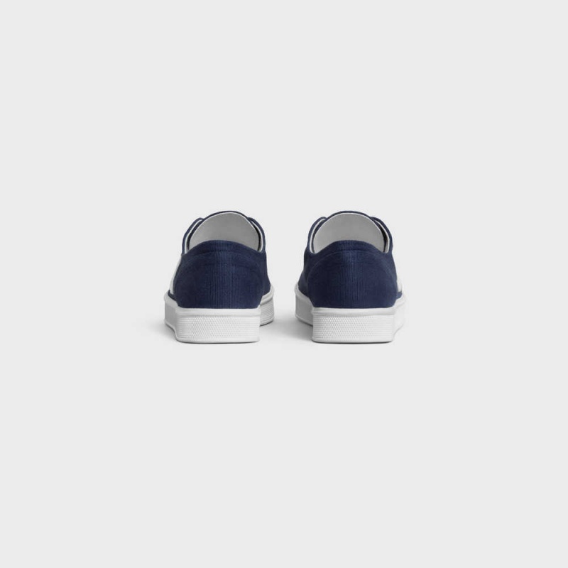 Celine JANE SNEAKERS LOW LACE-UP WITH TRIOMPHE PATCH in CANVAS AND CALFSKIN Sneakers Navy | CL-592553