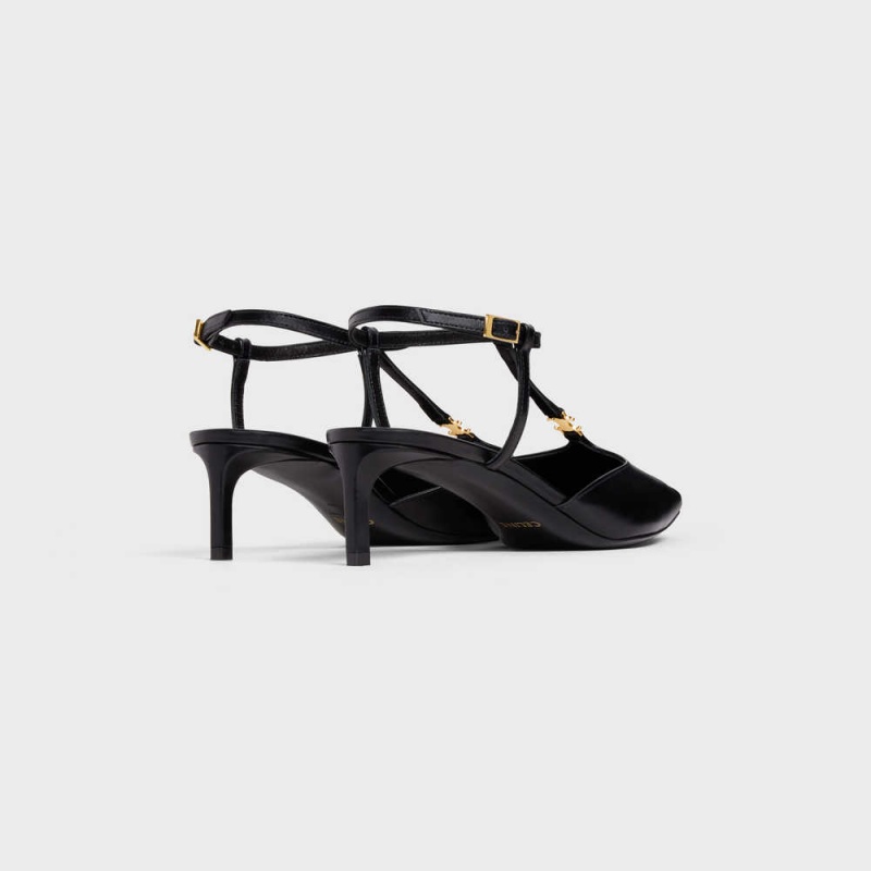 Celine KITTEN TRIOMPHE BAR STRAP in CALFSKIN Pumps Black | CL-592558