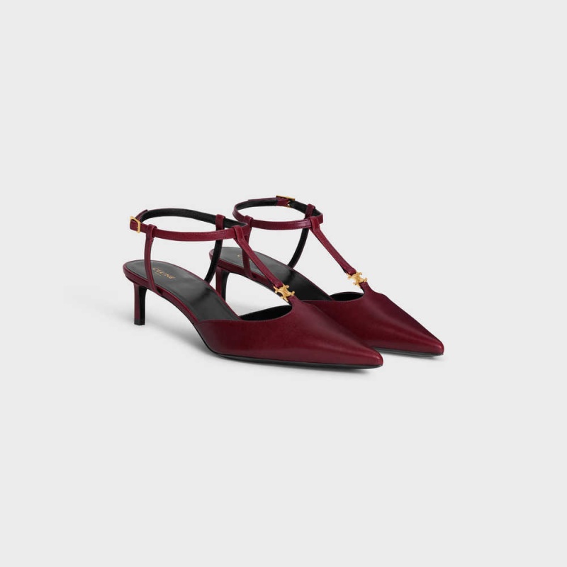 Celine KITTEN TRIOMPHE BAR STRAP in LAMBSKIN Pumps Ox blood | CL-592556