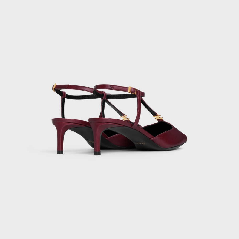 Celine KITTEN TRIOMPHE BAR STRAP in LAMBSKIN Pumps Ox blood | CL-592556