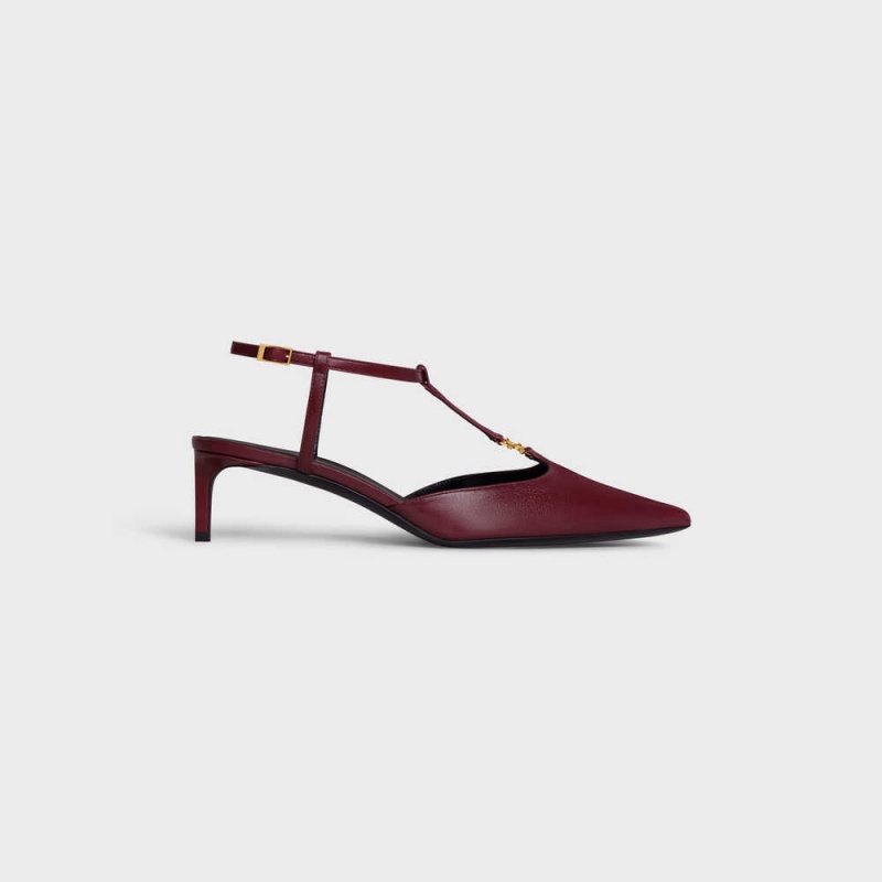 Celine KITTEN TRIOMPHE BAR STRAP in LAMBSKIN Pumps Ox blood | CL-592556