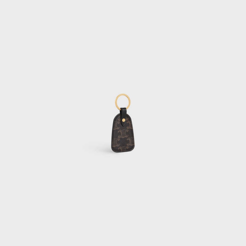 Celine Key holder in Triomphe canvas and calfskin Pouch Black | CL-592893