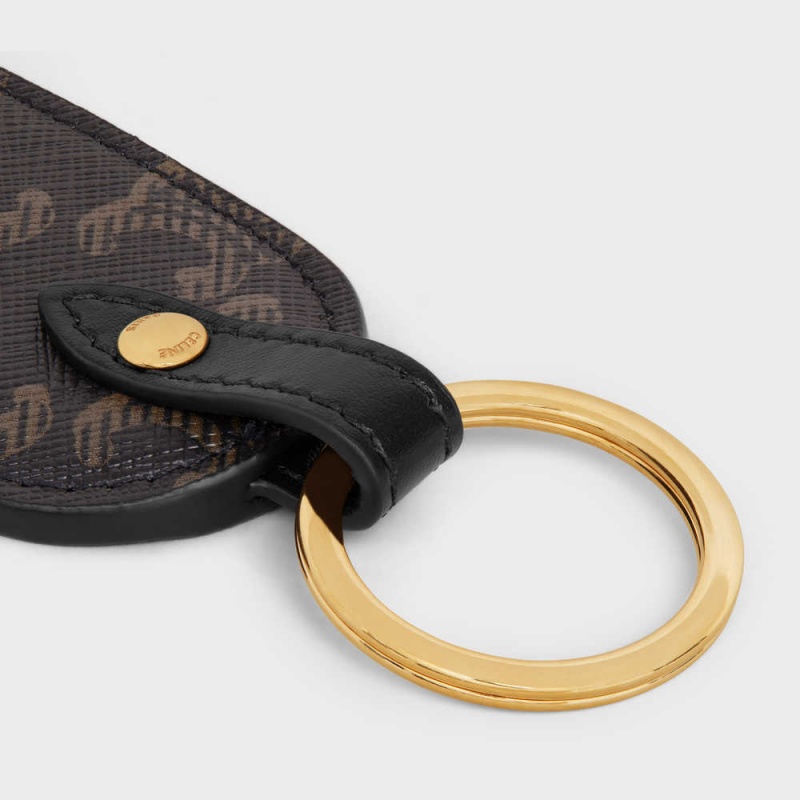 Celine Key holder in Triomphe canvas and calfskin Pouch Black | CL-592893