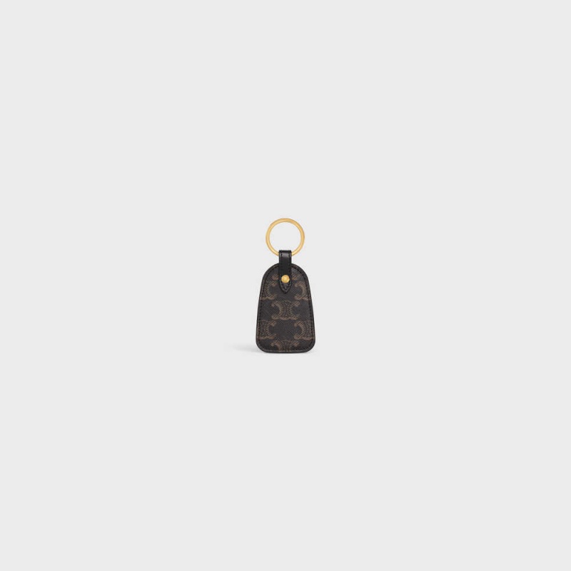 Celine Key holder in Triomphe canvas and calfskin Pouch Black | CL-592893