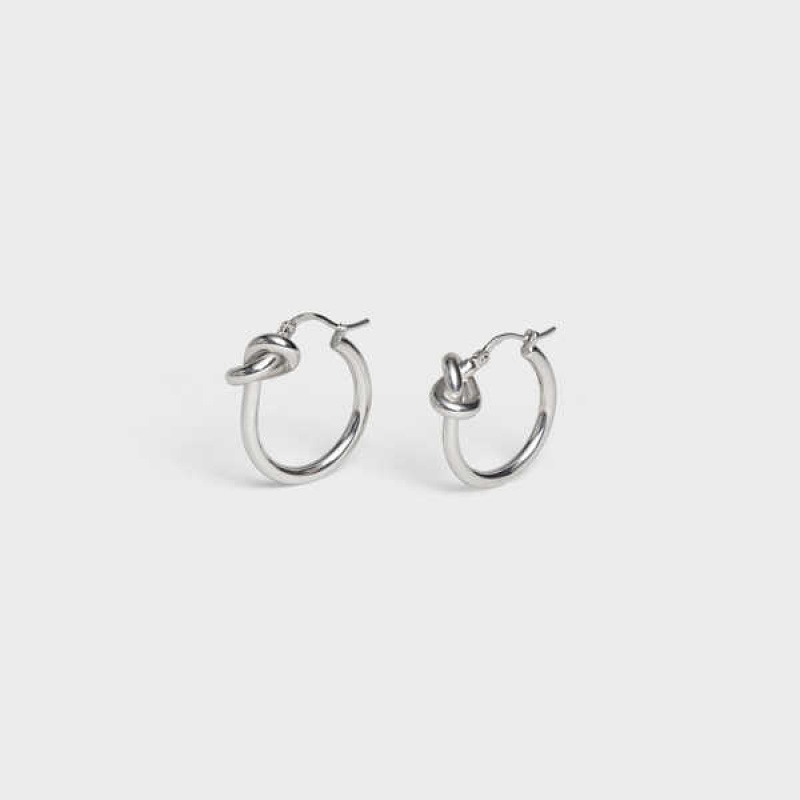 Celine Knot Small Hoops in Brass with Rhodium finish Earrings Silver | CL-592312