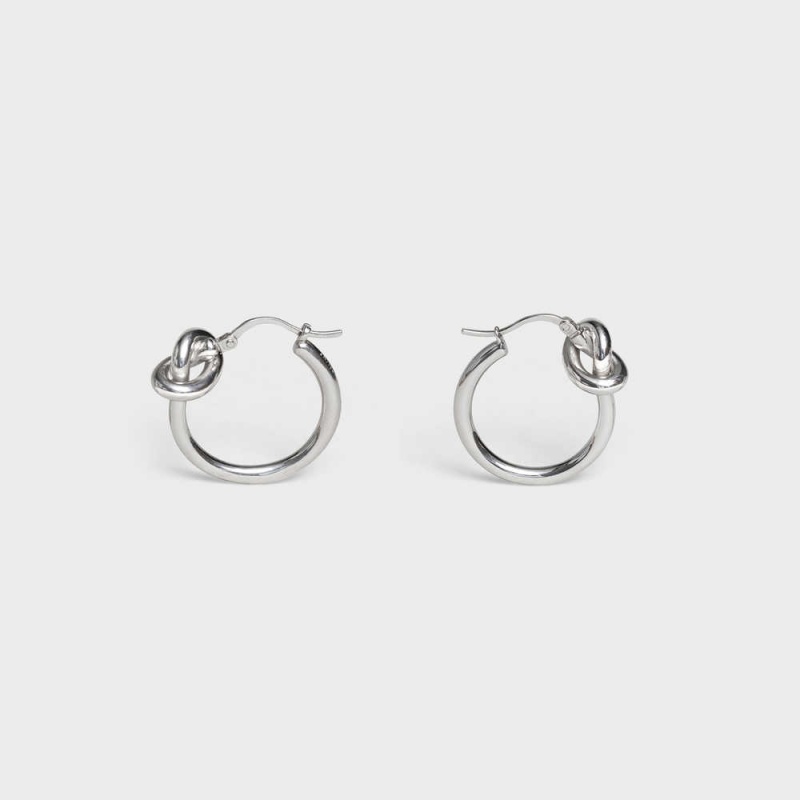 Celine Knot Small Hoops in Brass with Rhodium finish Earrings Silver | CL-592312