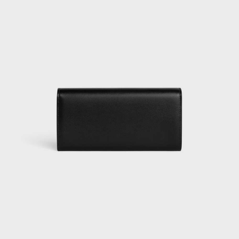 Celine LARGE TRIOMPHE in Shiny calfskin Wallets Black | CL-592983