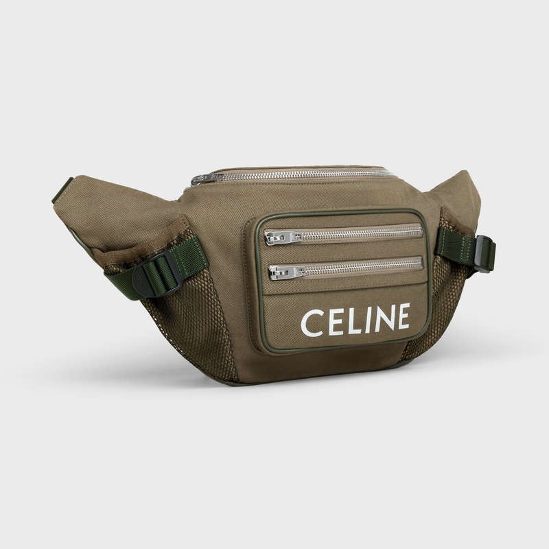 Celine LARGE ZIPPED BAG TREKKING in Cotton gabardine with celine Print Shoulder Bags Khaki | CL-591849