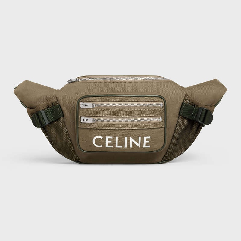 Celine LARGE ZIPPED BAG TREKKING in Cotton gabardine with celine Print Shoulder Bags Khaki | CL-591849