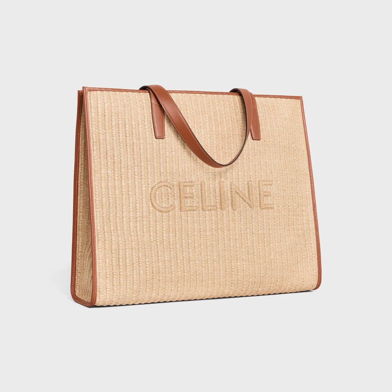 Celine LARGE in RAFFIA EFFECT TEXTILE with celine EMBROIDERY Cabas Natural / Tan | CL-591831