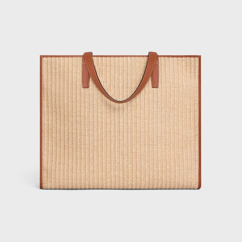 Celine LARGE in RAFFIA EFFECT TEXTILE with celine EMBROIDERY Cabas Natural / Tan | CL-591831