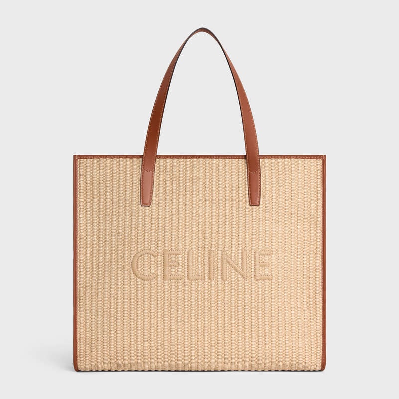 Celine LARGE in RAFFIA EFFECT TEXTILE with celine EMBROIDERY Cabas Natural / Tan | CL-591831