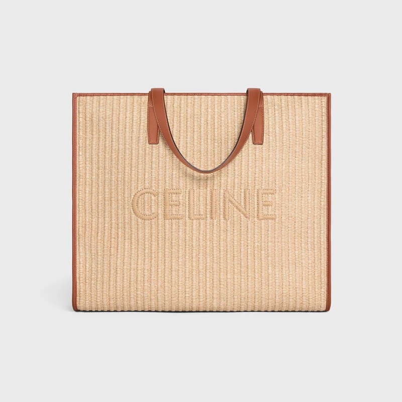 Celine LARGE in RAFFIA EFFECT TEXTILE with celine EMBROIDERY Cabas Natural / Tan | CL-591831