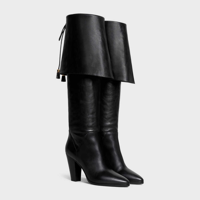 Celine LA MOUSQUETAIRE HIGH WILTERN in CALFSKIN Boots Black | CL-592520