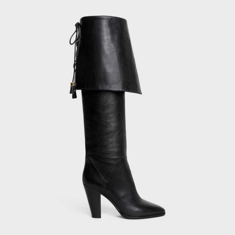 Celine LA MOUSQUETAIRE HIGH WILTERN in CALFSKIN Boots Black | CL-592520