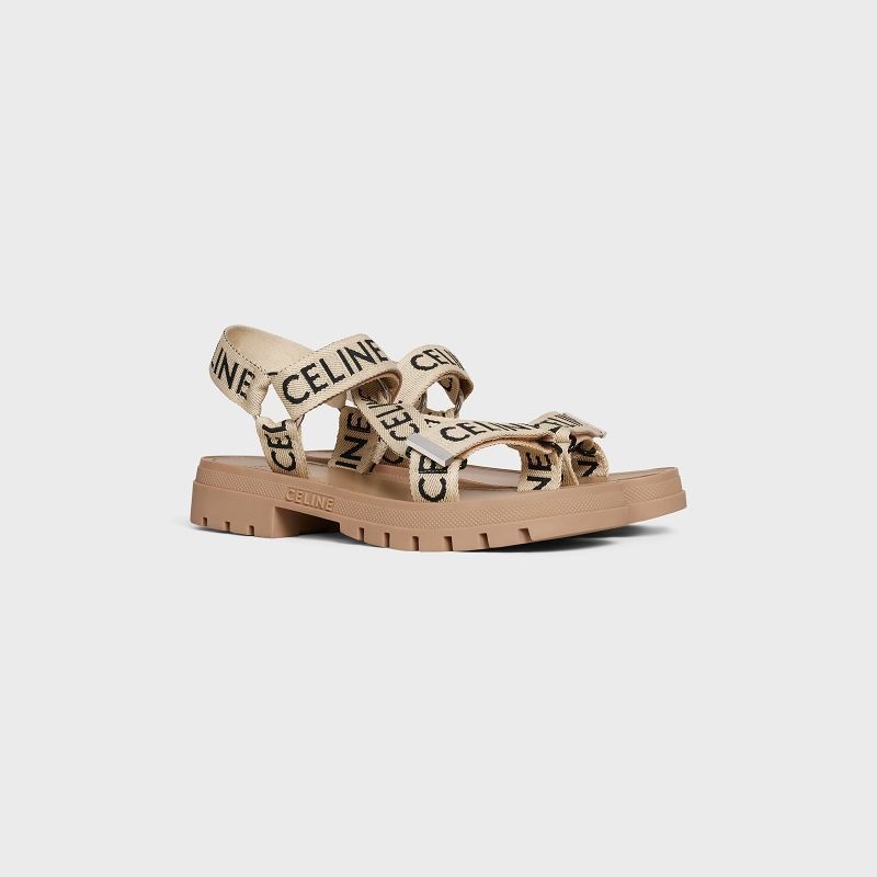 Celine LEO STRAPPY in WITH JACQUARD Sandals Sand/Black | CL-591893