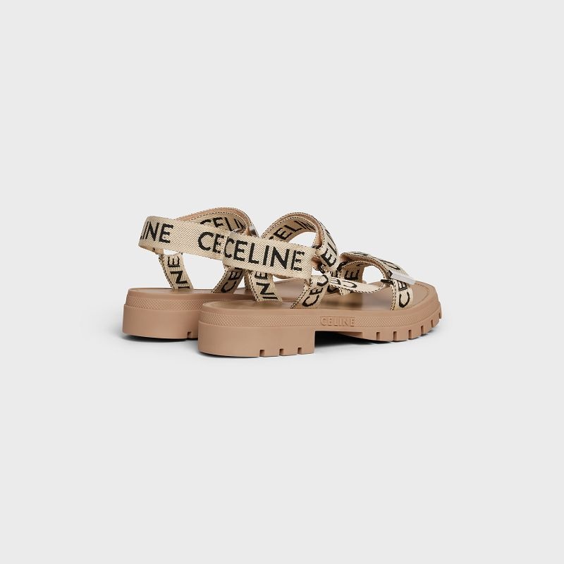 Celine LEO STRAPPY in WITH JACQUARD Sandals Sand/Black | CL-591893