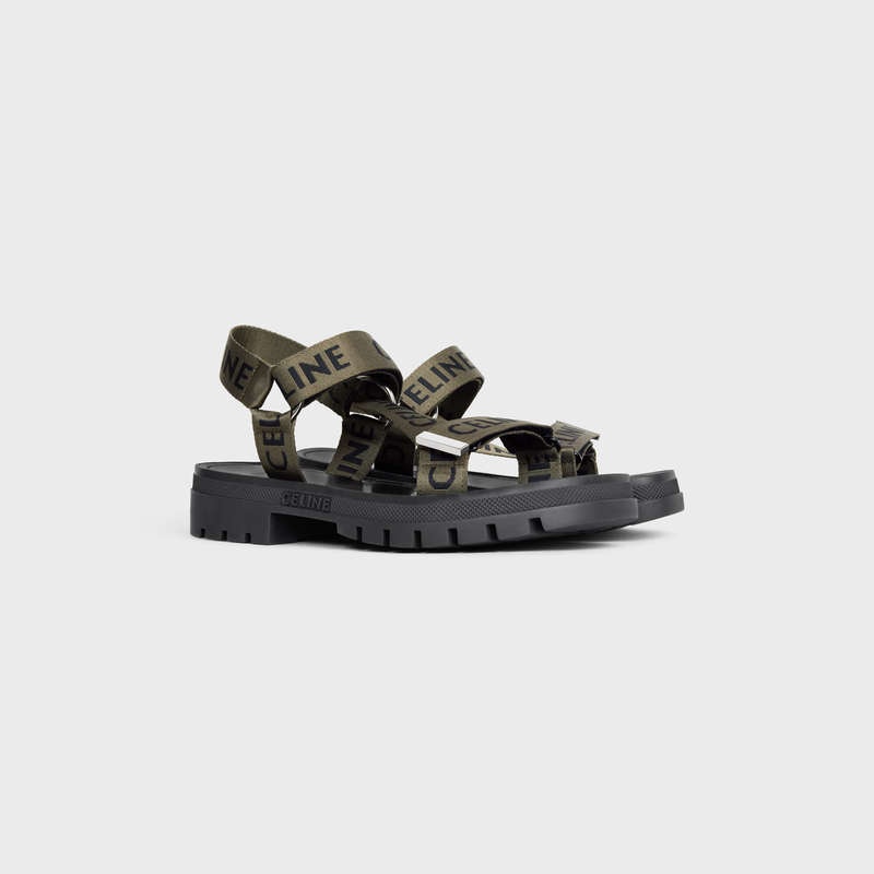 Celine LEO STRAPPY in WITH JACQUARD Sandals Khaki / Black | CL-591892