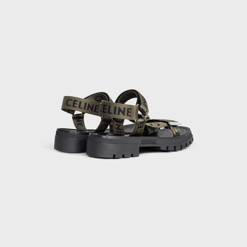 Celine LEO STRAPPY in WITH JACQUARD Sandals Khaki / Black | CL-591892