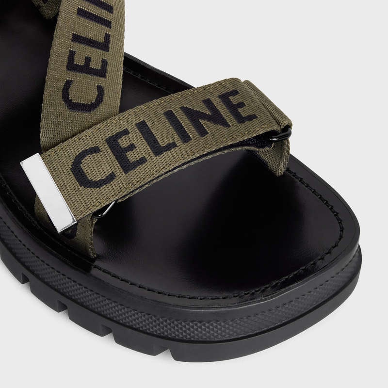 Celine LEO STRAPPY in WITH JACQUARD Sandals Khaki / Black | CL-591892